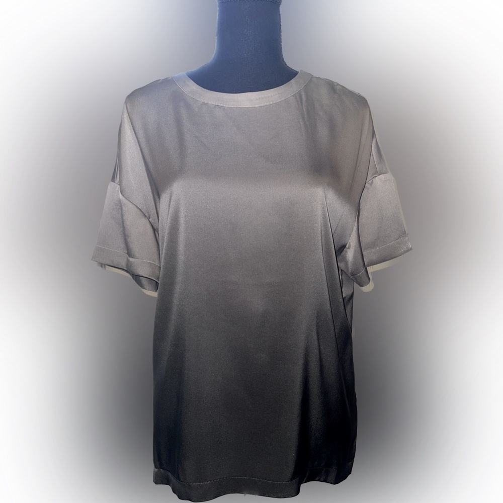 NWT - Badgley Mischka 100% SILK Grey/Black Ombré Silk Hi/Low Lounge Top